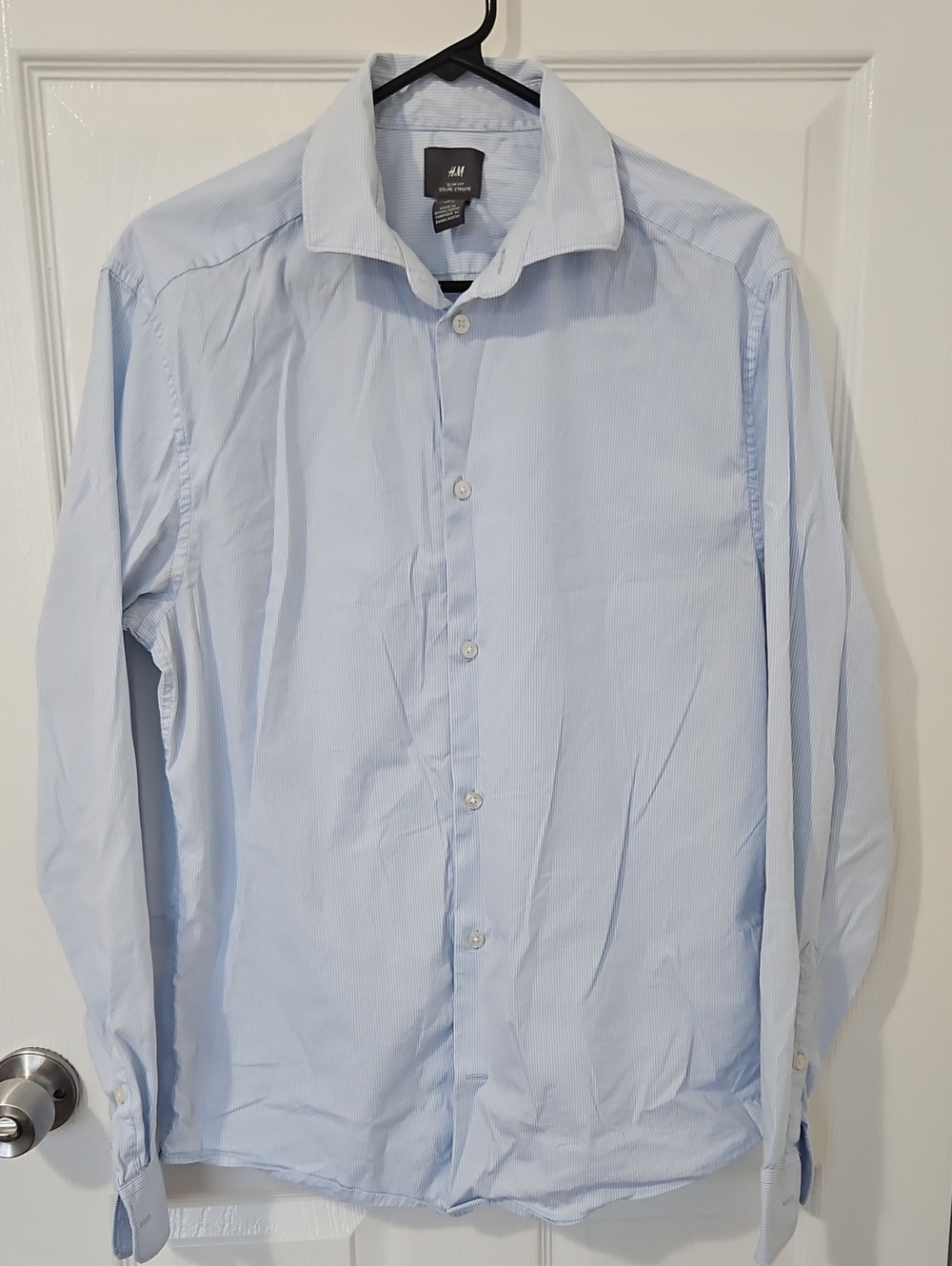 H&M Men Slim Fit Blue White Striped Long Sleeve Button Down Shirt Size L